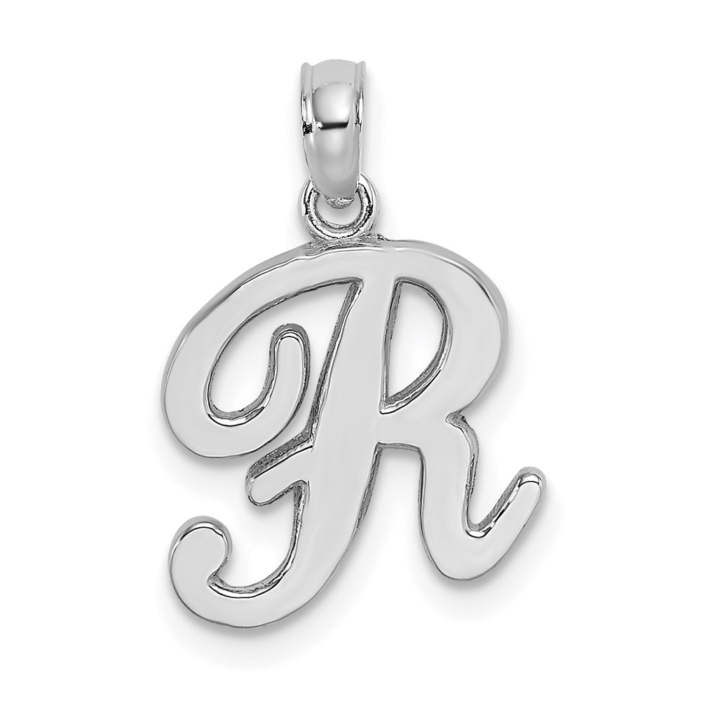K6422WR.jpg 14KW White Gold Script Letter R Initial Pendant - Image 1