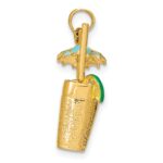 14K 3-D Cocktail Drink with Blue Enameled Umbrella and Lime Charm - Image 2