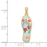 14K and White Rhodium 3-D Enameled Fuchsia and White Flowers On Aqua Flip-Flop Charm - Image 3