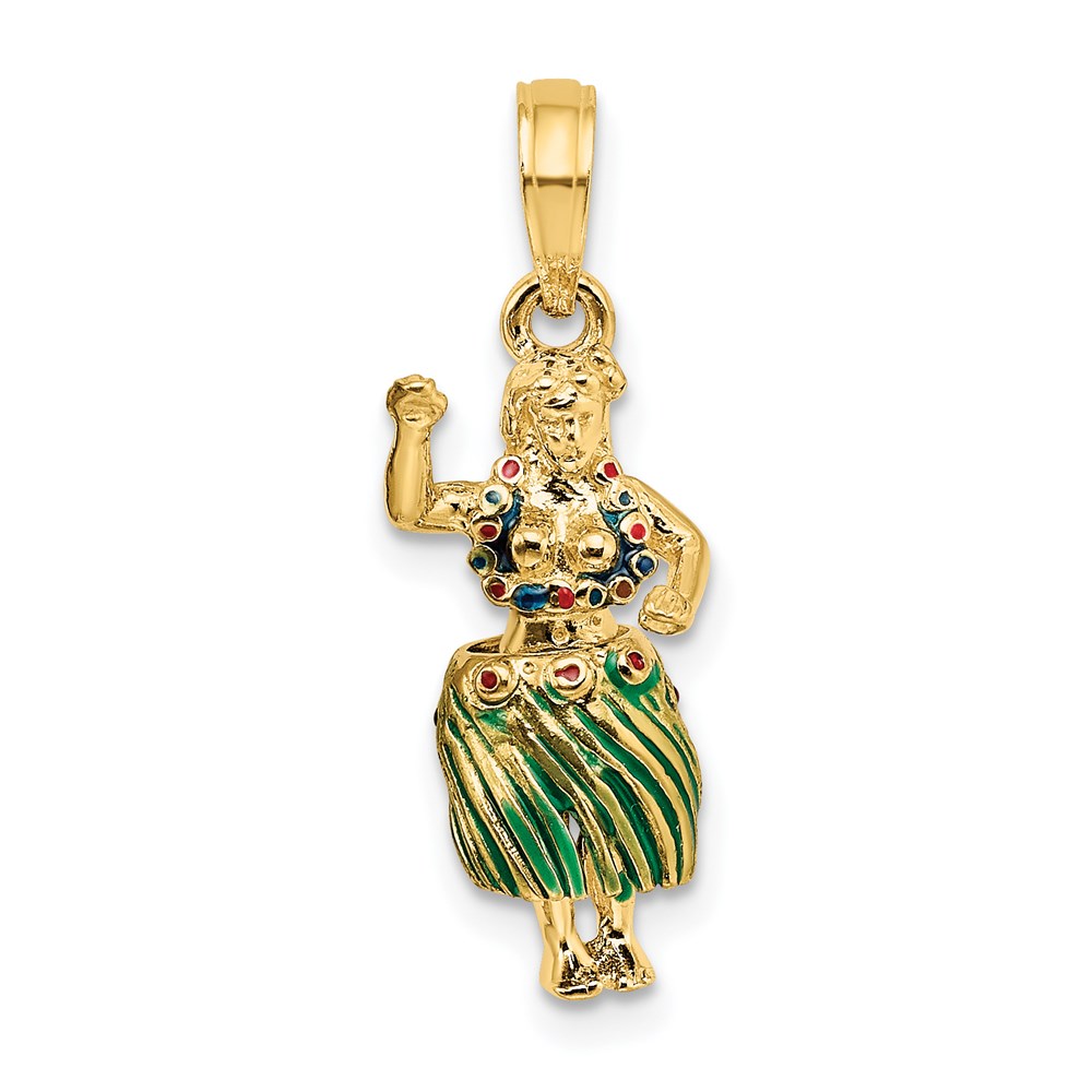 K6833.jpg 14K 3-D Hula Girl with Moveable Grass Skirt Charm - Image 1