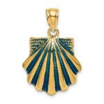 14K Blue Enamel Scallop Shell Charm