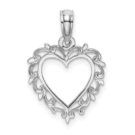 14K White Gold Heart with Lace Border Charm
