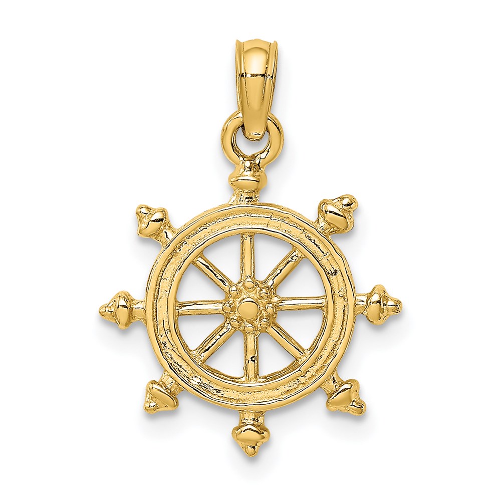 K8036.jpg 14K 2-D Textured Ship Wheel Charm - Image 1