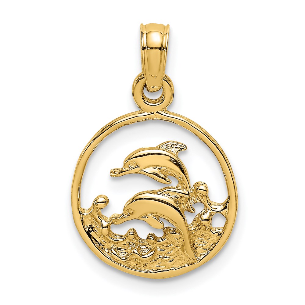 K8055.jpg 14K Two Dolphins in Circle Charm - Image 1