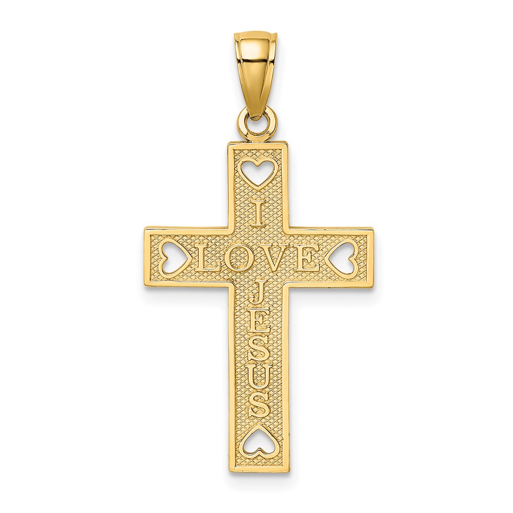 K8552.jpg 14K I LOVE JESUS Cross with Hearts Charm - Image 1