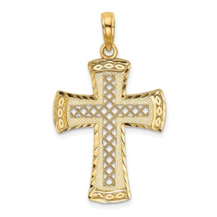 14K Diamond-cut with Satin Edge Lattice Cross Charm