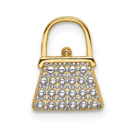 14K and White Rhodium Textured and Polished Purse Chain Slide