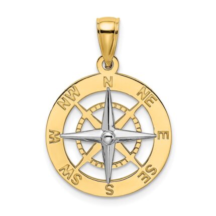 14K Nautical Compass with White Gold Needle Charm