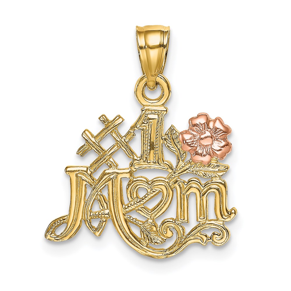 K9093.jpg 14k Two-Tone #1 MOM with Flower Charm - Image 1