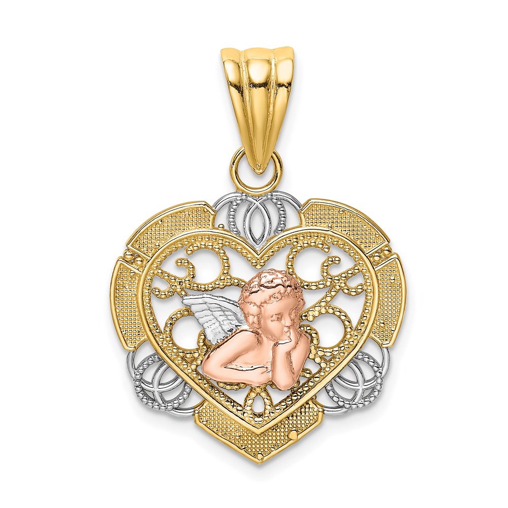 K9172.jpg 14K Two-tone with White Rhodium Angel In Heart Charm - Image 1
