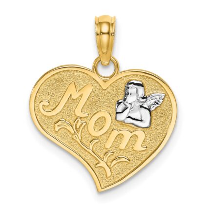 14k with White Rhodium MOM and Angel Heart Charm