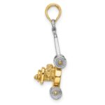 14k Two-tone 3-D Lawn Mower with Moveable Handle and Wheels Charm - Image 2