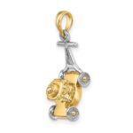 14k Two-tone 3-D Lawn Mower with Moveable Handle and Wheels Charm - Image 6