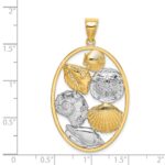 14k with White Rhodium Shell Cluster In Oval Frame Charm - Image 3