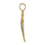 14k and White Rhodium Beaded Heart with Dangling Crown Charm - Image 2