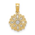 14K and White Rhodium Diamond-cut Mini Filigree Flower Charm