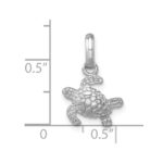 Sterling Silver Rhodium-plated Polished Small Swimming Turtle Pendant - Image 5