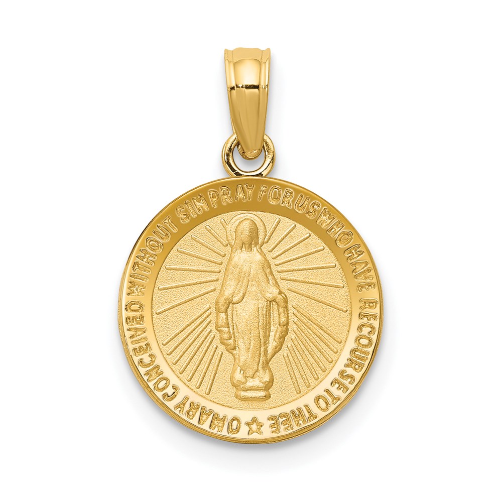 M1436.jpg 14k Polished and Satin Solid Miraculous Medal Round Pendant - Image 1