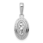 14k White Gold Polished and Satin Solid Miraculous Medal Oval Charm