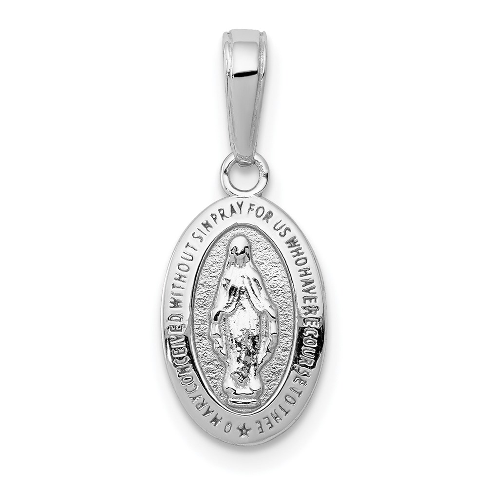 M2515W.jpg 14k White Gold Polished and Satin Solid Miraculous Medal Oval Charm - Image 1