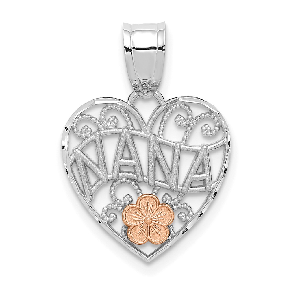 M2692W.jpg 14k White Gold with Rose Gold Flower NANA Heart Pendant - Image 1