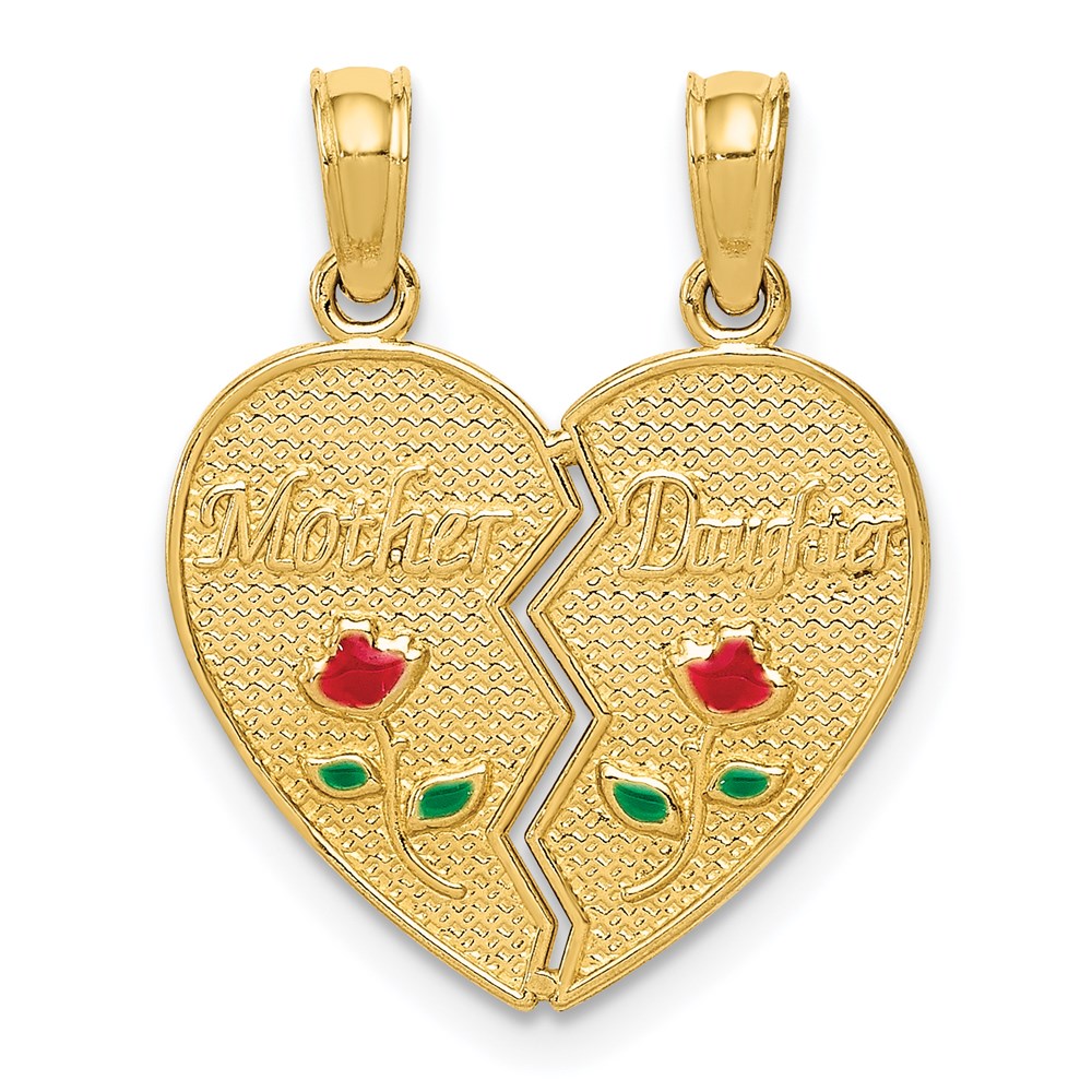 M2696.jpg 14k Enameled Flowers MOTHER - DAUGHTER 2-Piece Break-apart Pendant - Image 1