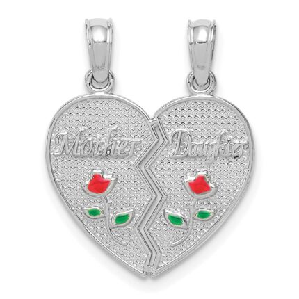 14k White Gold Enameled Flowers MOTHER - DAUGHTER 2-Piece Break-apart Pendant