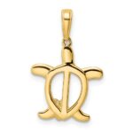 14k and White Rhodium Diamond-cut Turtle with Flower Pendant - Image 3