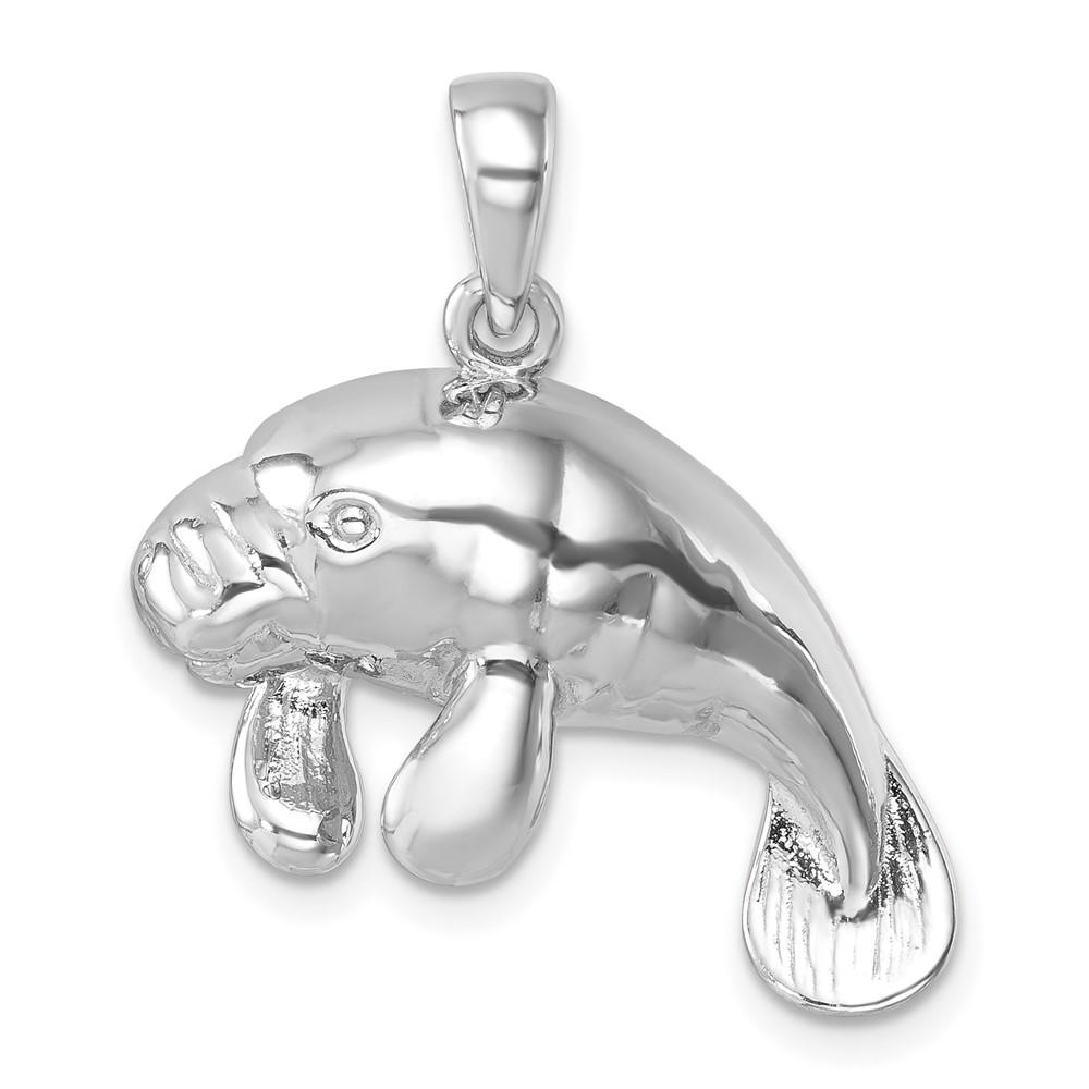PLP-027.jpg Sterling Silver Rhodium-Plated Medium Manatee Pendant - Image 1