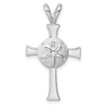 Sterling Silver Rhodium-Plated Polished and Brushed Sand Dollar Cross Pendant