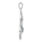 Sterling Silver Rhodium-plated Polished and Antiqued Blue Crystal Turtle Heart with Wave Pendant - Image 2