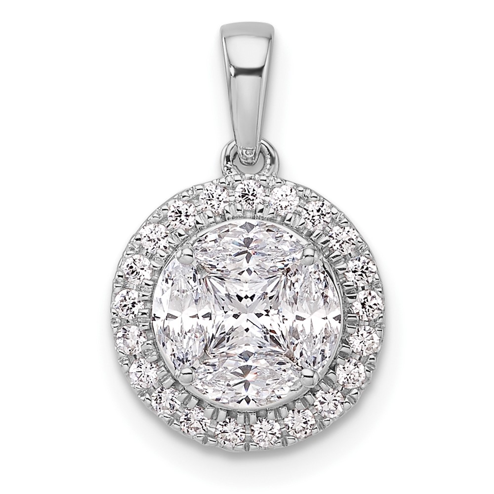 PM10164-102-WAA.jpg 14k White Gold 1 carat Lab Grown Diamond VS/SI+ G+ Round and Marquise Halo Pendant - Image 1