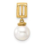 14K Polished 1/20 carat Diamond and White Freshwater Cultured Pearl Chain Slide - Image 3