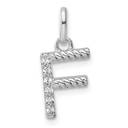 14k White Gold Twisted .05 ct. Diamond Initial F Charm