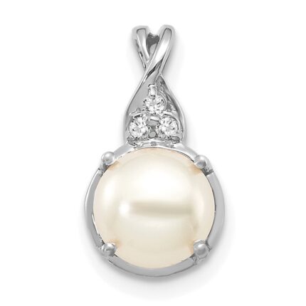 14k White Gold 7mm June/Freshwater Cultured Pearl and Diamond Pendant