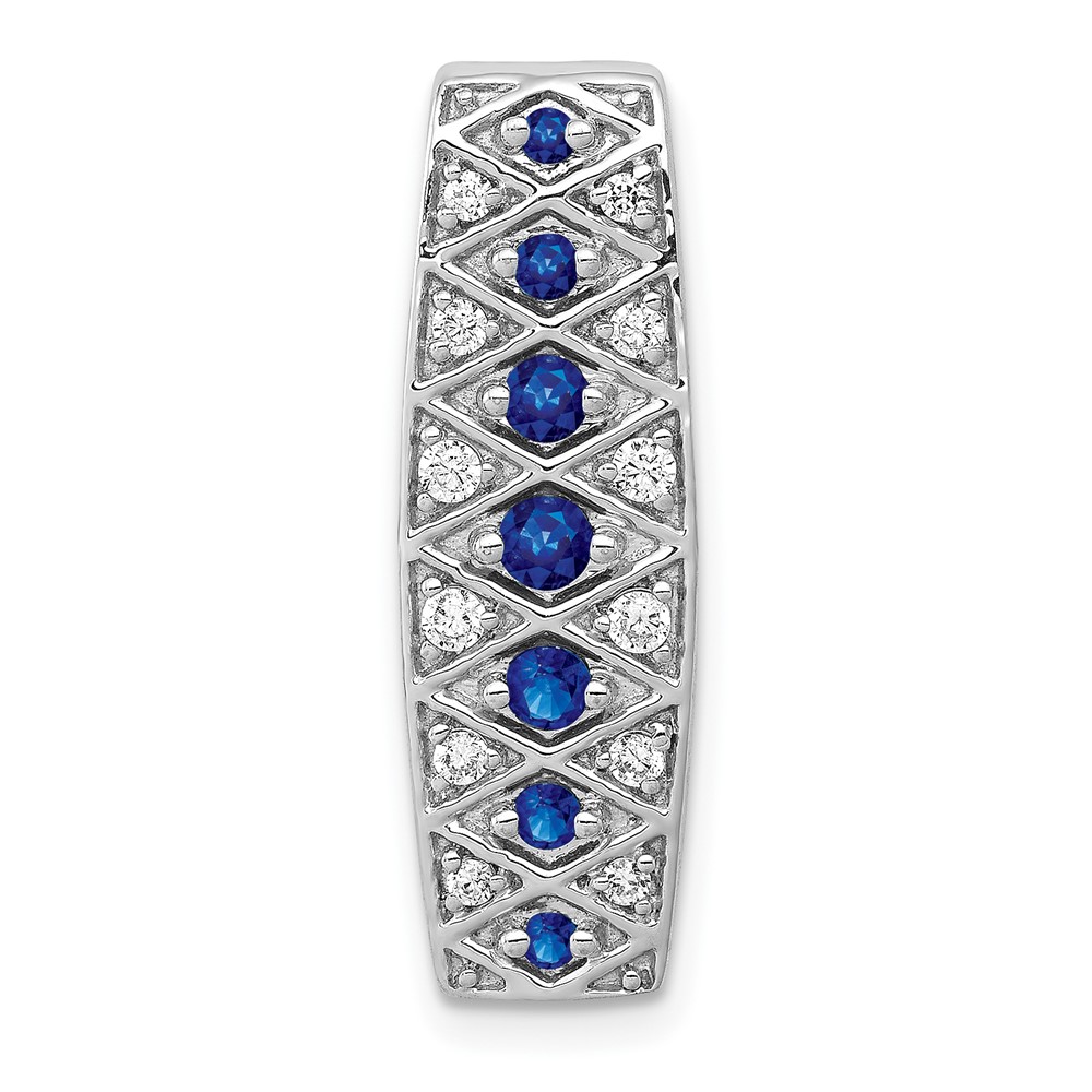 PM3850-SA-020-WA.jpg 14k White Gold 1/5 carat Diamond and .31 Graduated Sapphire Fancy Chain Slide - Image 1