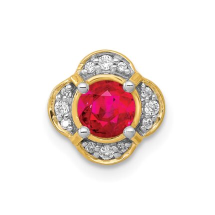14k Polished Diamond and .33 Ruby Fancy Chain Slide