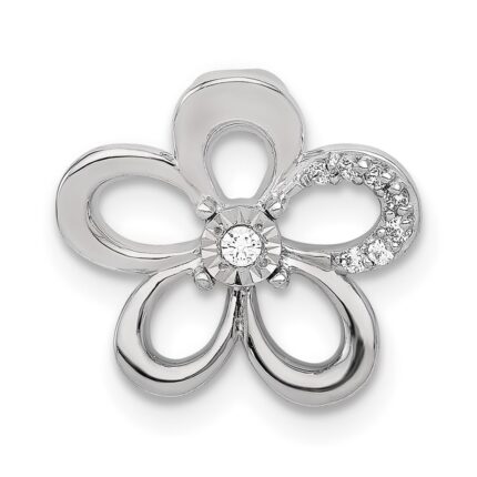 14k White Gold 1/20 carat Diamond Round Petal Flower Chain Slide
