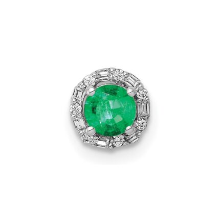 14k White Gold 1/20 carat Diamond and Emerald Halo Chain Slide