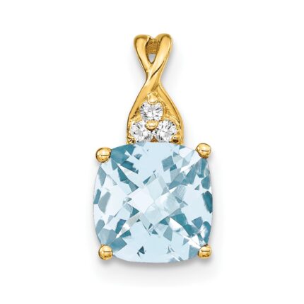 14k 7mm Cushion Checkerboard March/Aquamarine and Diamond Pendant
