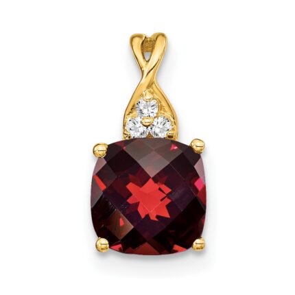 14k 7mm Cushion Checkerboard January/Garnet and Diamond Pendant