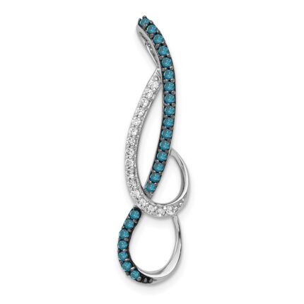 14k White Gold 1/4 carat Blue and White Diamond Fancy Chain Slide