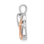 14k White and Rose Gold 1/20 carat Diamond Double Heart Pendant - Image 2
