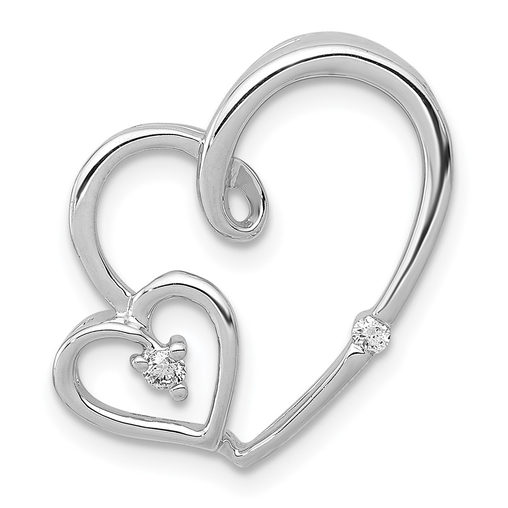 PM4916-004-WA.jpg 14k White Gold 1/20 carat Diamond Double Hearts Chain Slide - Image 1