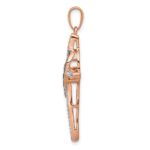 14k Rose Gold Red and White 1/4 carat Diamond Cross with Heart Pendant - Image 2
