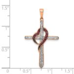 14k Rose Gold Red and White 1/4 carat Diamond Cross with Heart Pendant - Image 4