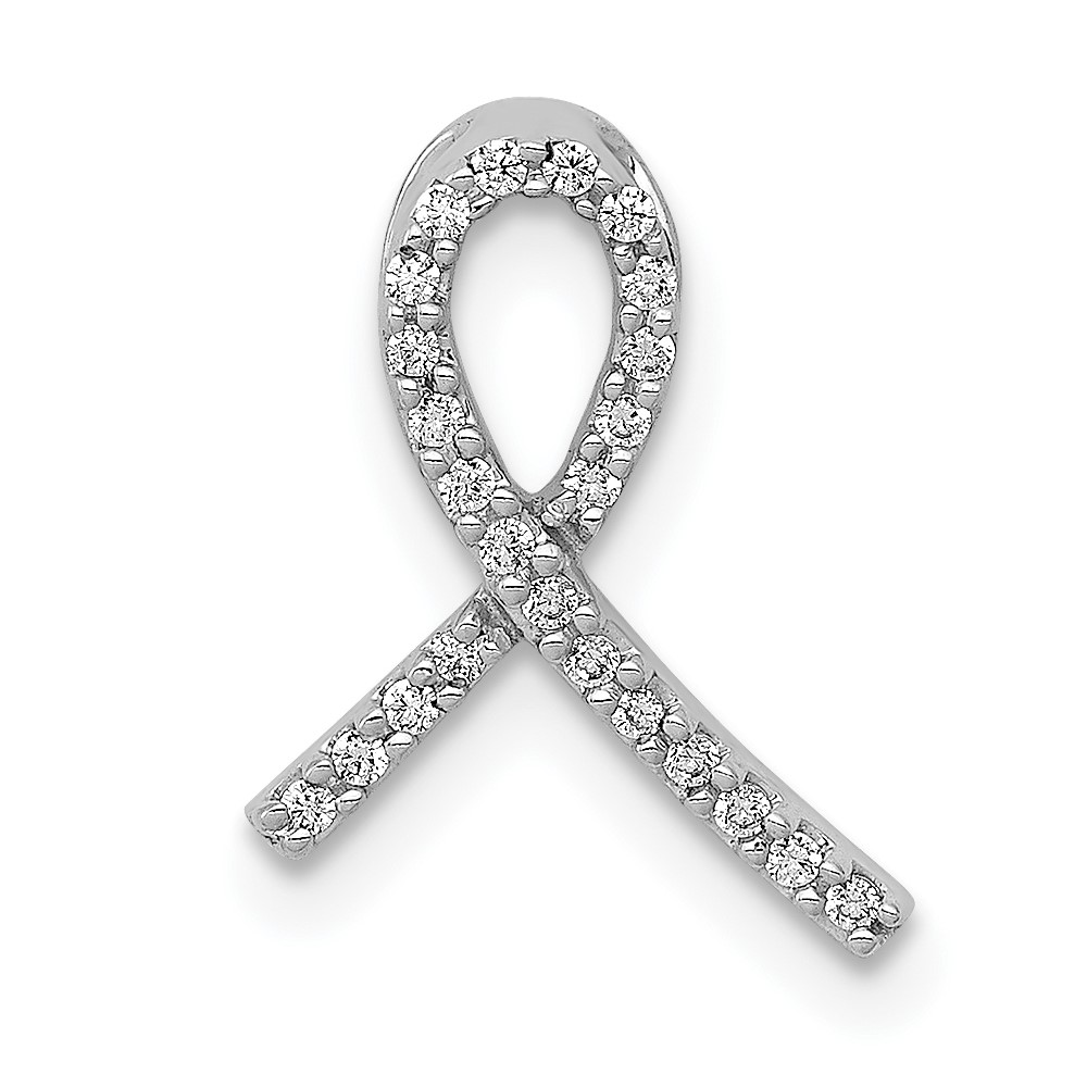 PM5186-010-WA.jpg 14k White Gold 1/10 carat Diamond Awareness Ribbon Chain Slide - Image 1