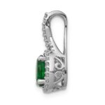 14k White Gold Diamond and Oval Emerald Halo Pendant Fits up to 2mm Regular/3mm Fancy or Reversible Omega - Image 2