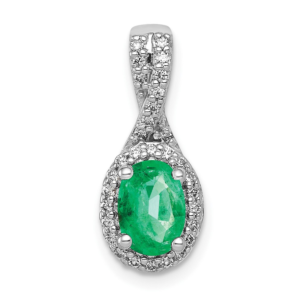 PM5250-EM-013-WA.jpg 14k White Gold Diamond and Oval Emerald Halo Pendant Fits up to 2mm Regular/3mm Fancy or Reversible Omega - Image 1