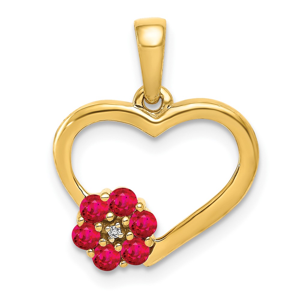 PM5271-RU-003-1YA.jpg 10k Diamond and Ruby Heart w/ Flower Pendant - Image 1